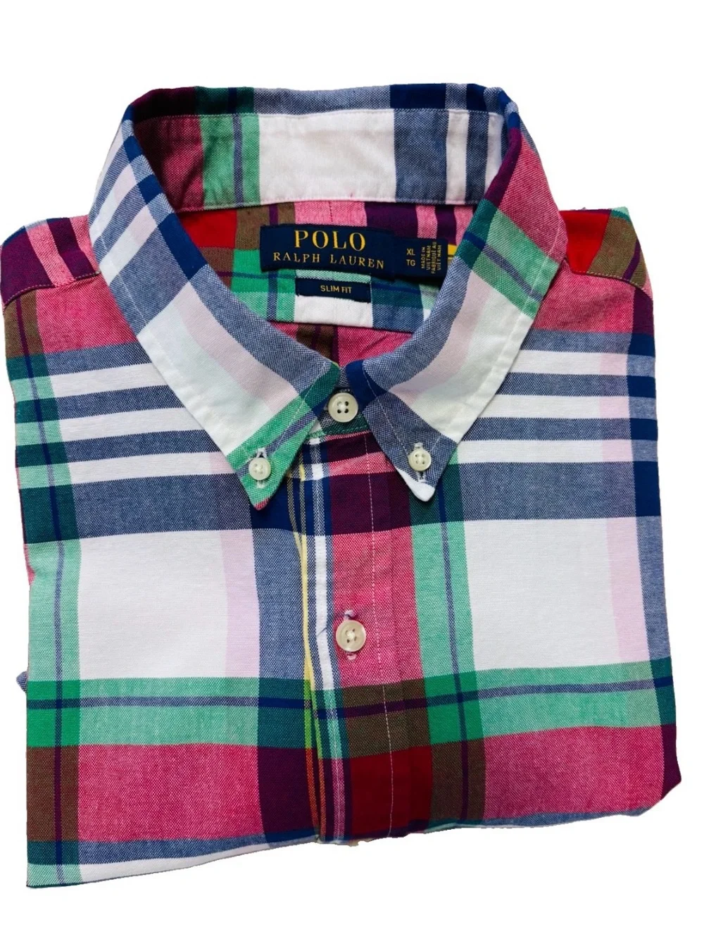 Polo Ralph Lauren Oxford Short Sleeve Plaid Slim Fit Button Down Sz XL